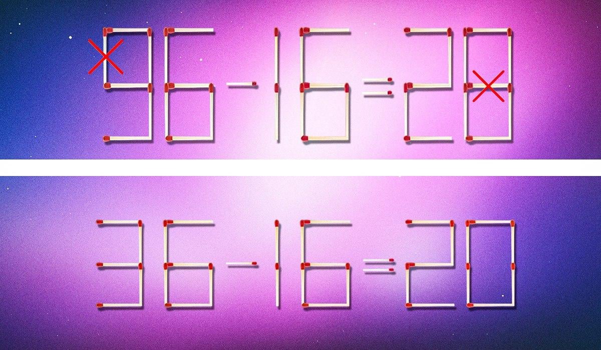 É necessário riscar 2 correspondências para que a igdade seja correta: um quebra-cabeças para génios